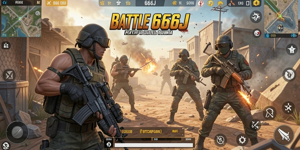 Tampilan aksi mendebarkan dalam permainan Battle Royale 666J.