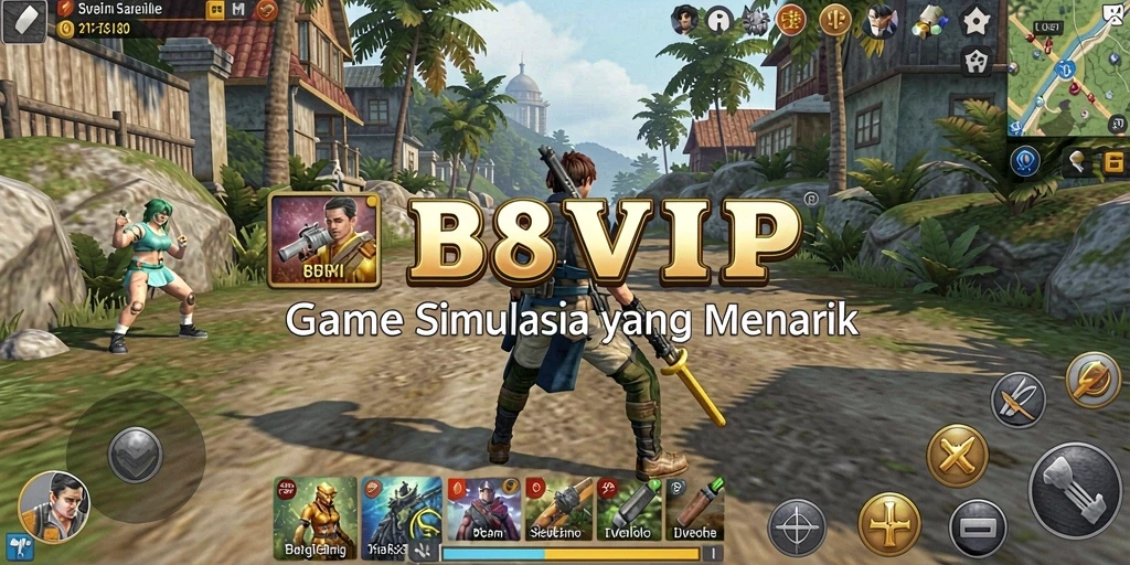 Screenshot gameplay B8VIP menunjukkan dunia simulasi yang imersif dan interaktif.