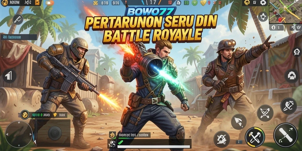 Gameplay menegangkan di dunia BOWO77 Battle Royale.