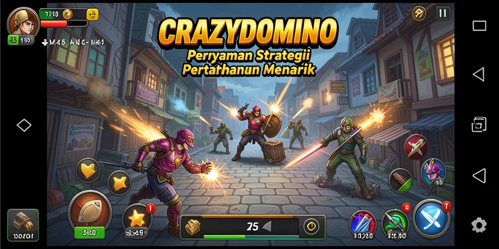 Tampilan gameplay <strong>CRAZYDOMINO</strong> yang mendebarkan dalam mode Tower Defense.