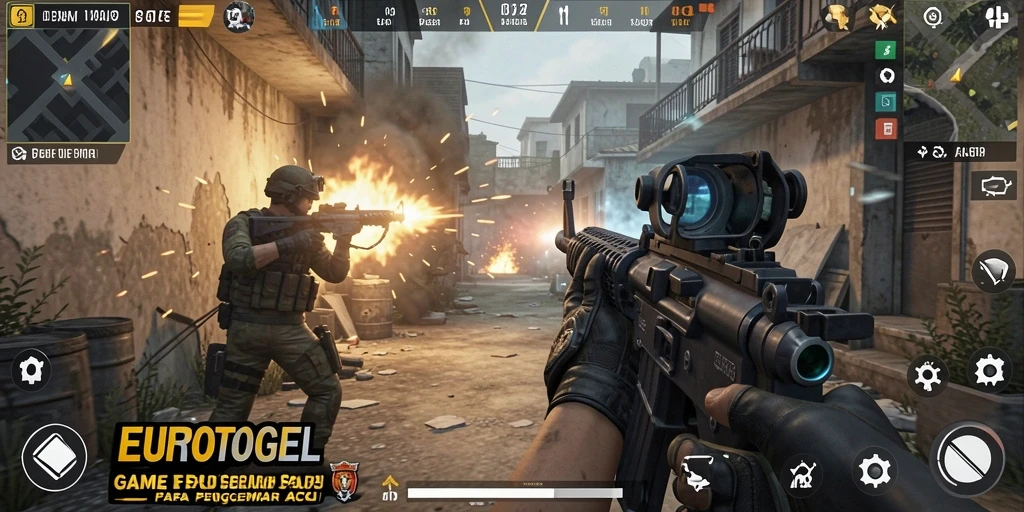 Tampilan seru gameplay EUROTOGEL dalam pertempuran FPS yang mendebarkan.