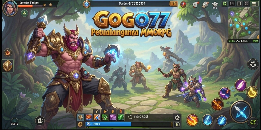 Screenshot gameplay GOGO77 yang menunjukkan pertarungan epik di dunia MMORPG.