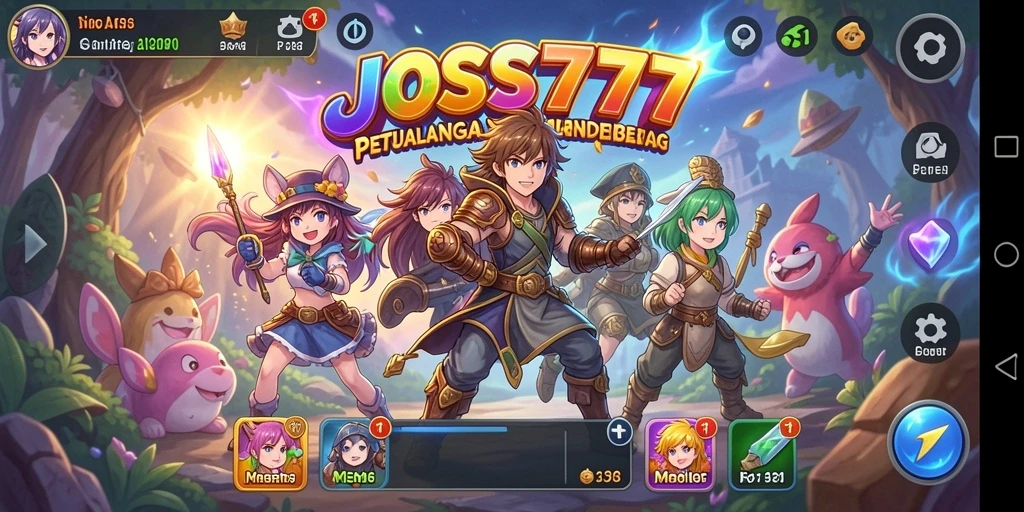Screenshot permainan JOSS777 menampilkan aksi karakter anime yang seru.
