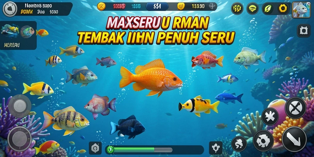 Tampilan gameplay seru MAXSERU saat menembak ikan.