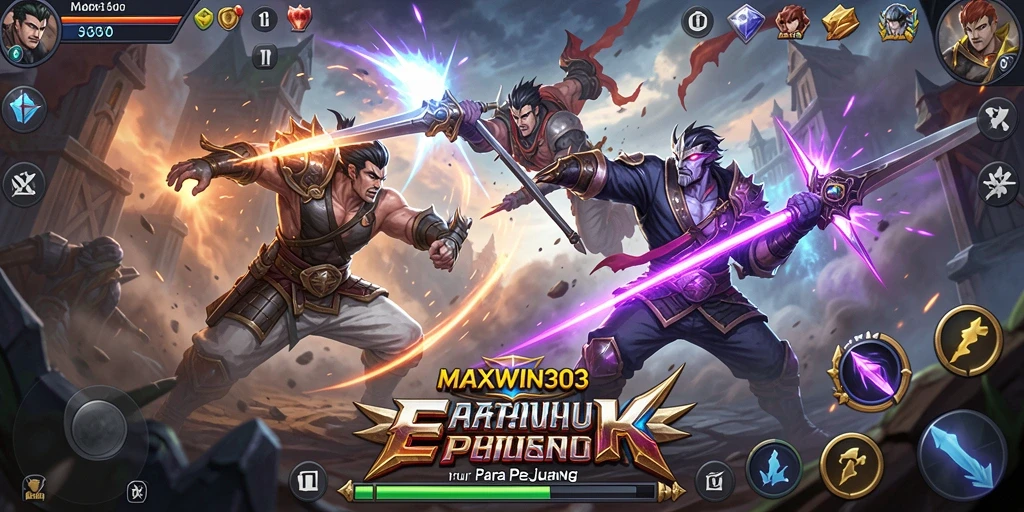 Tangkapan layar gameplay <strong>MAXWIN303</strong> menampilkan pertarungan sengit antara para pejuang.