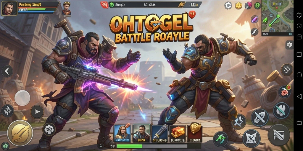 Screenshot OHTOGEL menampilkan aksi pertempuran intens dalam game Battle Royale.