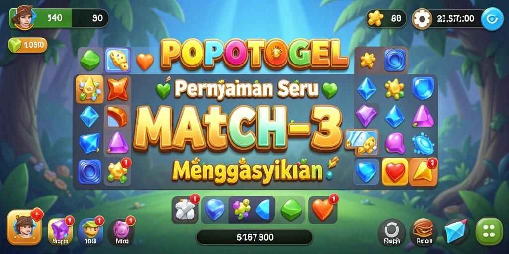 Screenshot POPOTOGEL menampilkan aksi seru dalam game Match-3.
