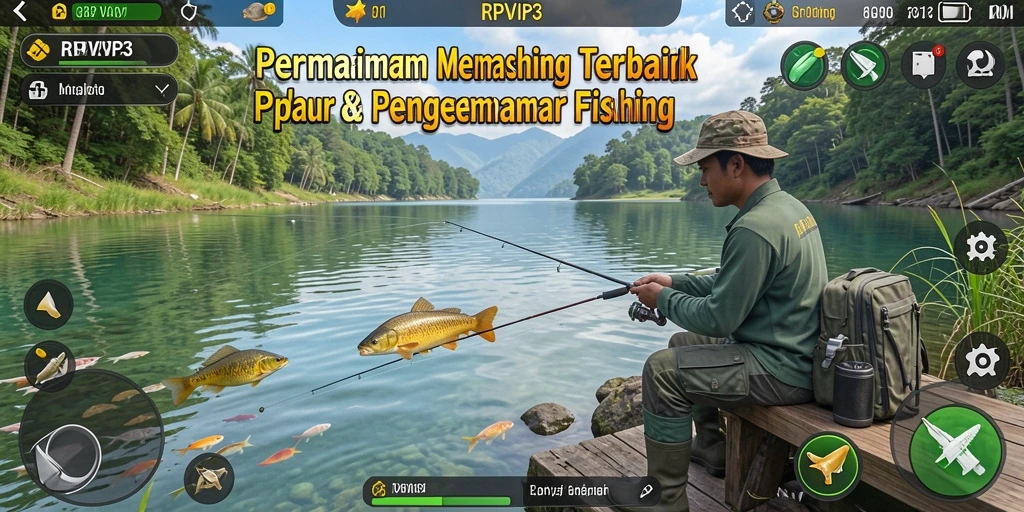 Screenshot RPVIP3 menampilkan aksi menunggu ikan menggigit umpan.
