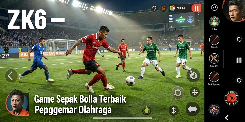 Tangkapan layar ZK6 menampilkan aksi dinamis pertandingan sepak bola.